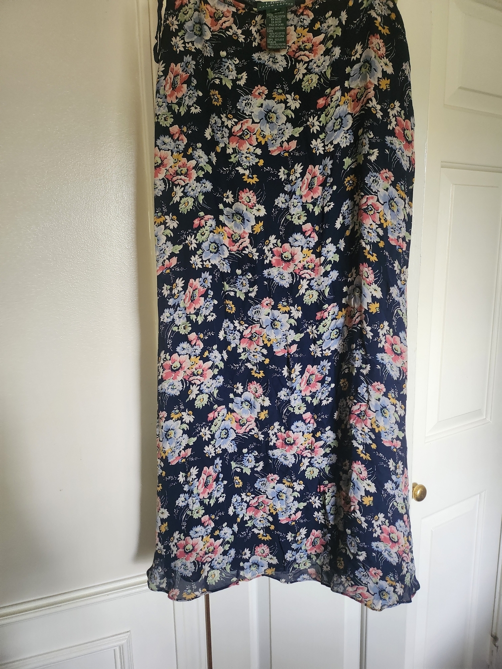 Ralph Lauren Navy Floral Maxi Skirt with Blue and Pink Blooms - Picture 2 of 3